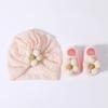 Elastic Infant Turban Hat Breathable Fetal Caps & Matching Socks Set Stylish Girls Clothing Accessories for Baby