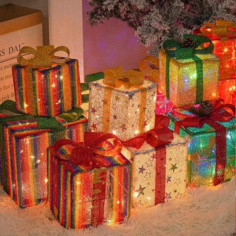 3Pcs LED Gift Box String Light Battery Waterproof Christmas Tree Christmas Decorative Lamp Home LED Box Gift Lights Fairy Light