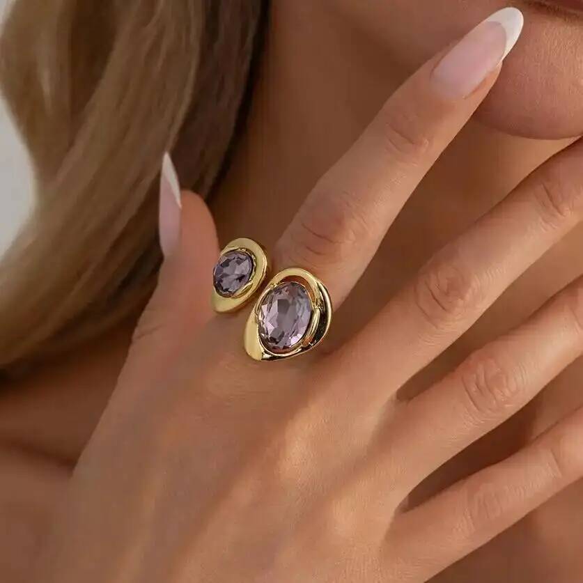 SHIXIN Trendy Charm Acrylic Rhinestone Rings Women Vintage Luxury Metal Geometric Finger Ring Daily Wear Jewelry Accessorioes