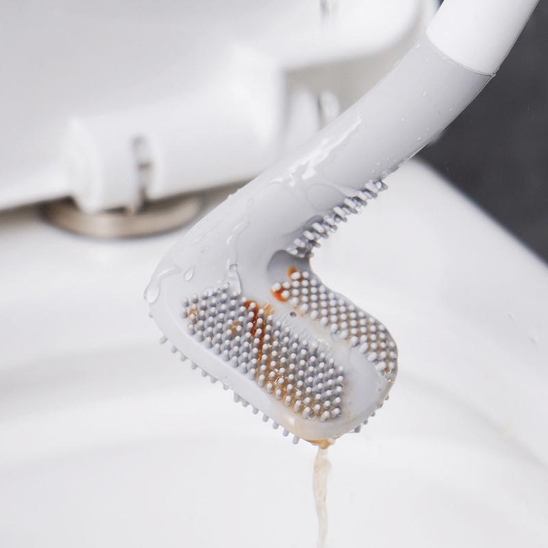 Toilet Brush Household No Dead Angle Long Handle Toilet Artifact Wall Mounted Base Silicone Toilet Brush