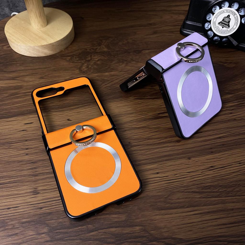 Applicable to Samsung ZFlip6 mobile phone case folding screen sticker leather ZFLIP5 protective case zflip6 magnetic bracket case