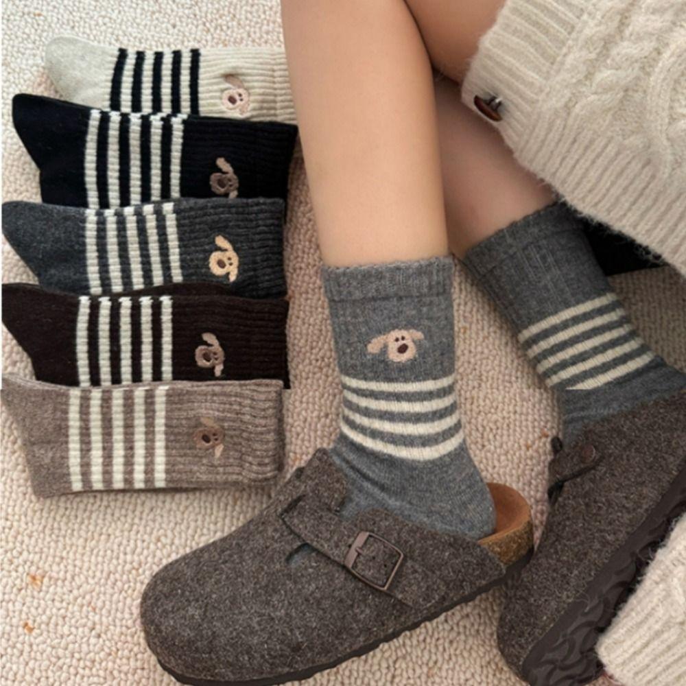 

Thicken Wool Socks Cute Embroidered Stripes Snow Boot Socks New Women Socks Autumn Winter 1PCS