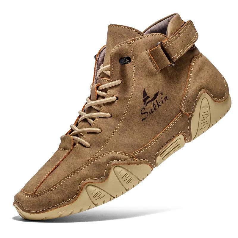 Stivali da uomo in pelle crosta fatti a mano di grandi dimensioni, scarpe da uomo comode, stivaletti alla caviglia per scarpe casual da uomo