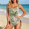 Women Swimsuit Tummy Control Push Up Scoop Neck Bathing Suit Adjustable Side Drawstring Slimming Swimwear
