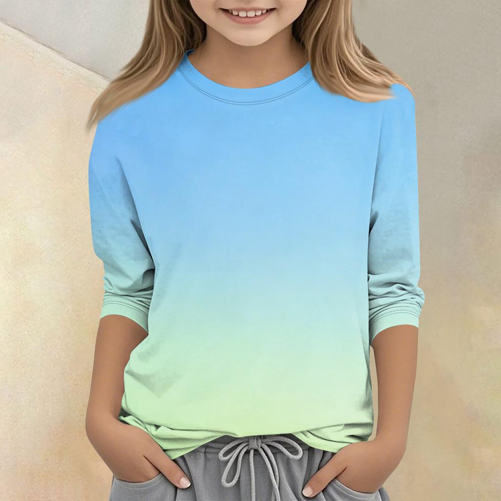 Kinder bedrucktes Rundhals Siebenviertelarm Freizeit T-Shirt