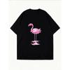 Weißes Oversized-T-Shirt mit rosa Flamingo-Print für Freizeitkleidung