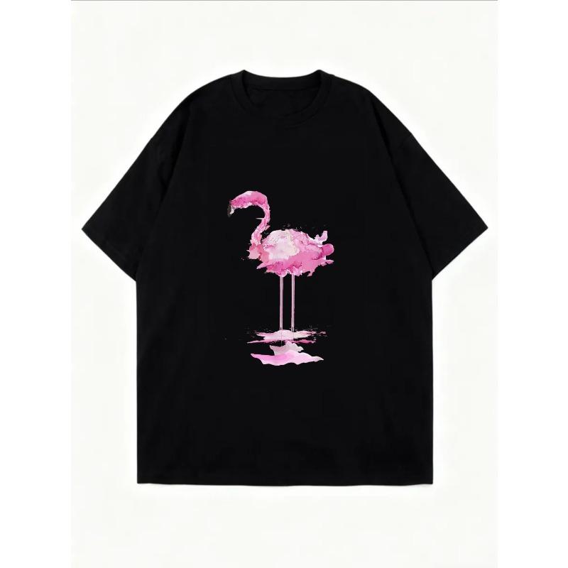 Weißes Oversized-T-Shirt mit rosa Flamingo-Print für Freizeitkleidung