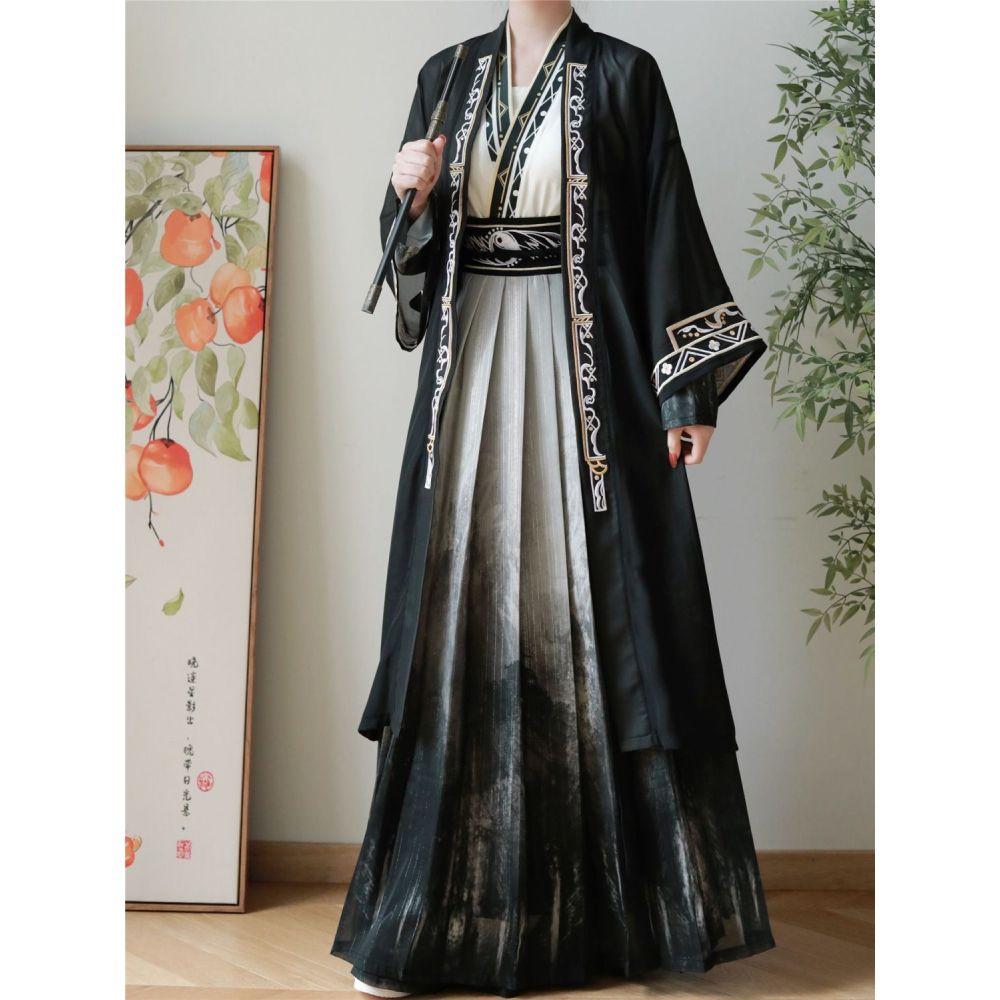Chinese Song Dynasty Style Hanfu Men's And Women's Embroidery Suit Modified Ink Daily Suit