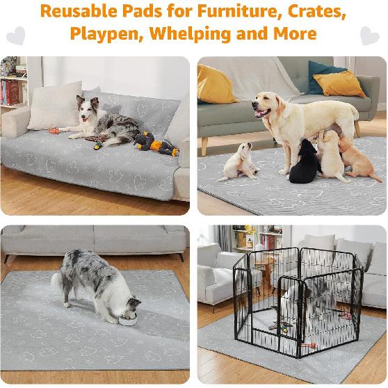 Washable Pee Pads for Dogs Reusable: 2 Pack Waterproof Puppy Pads Absorbent Quick Dry Training Pads - Non Slip Puppy Whelping Mats for Grate, Floor,