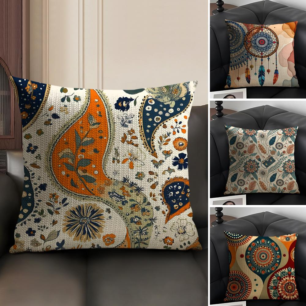 Bohemian Style Classical Cushion Cover Natural Linen Organic Fabric DoubleSided Printing Sofa Home Decor Gift Pillow Case