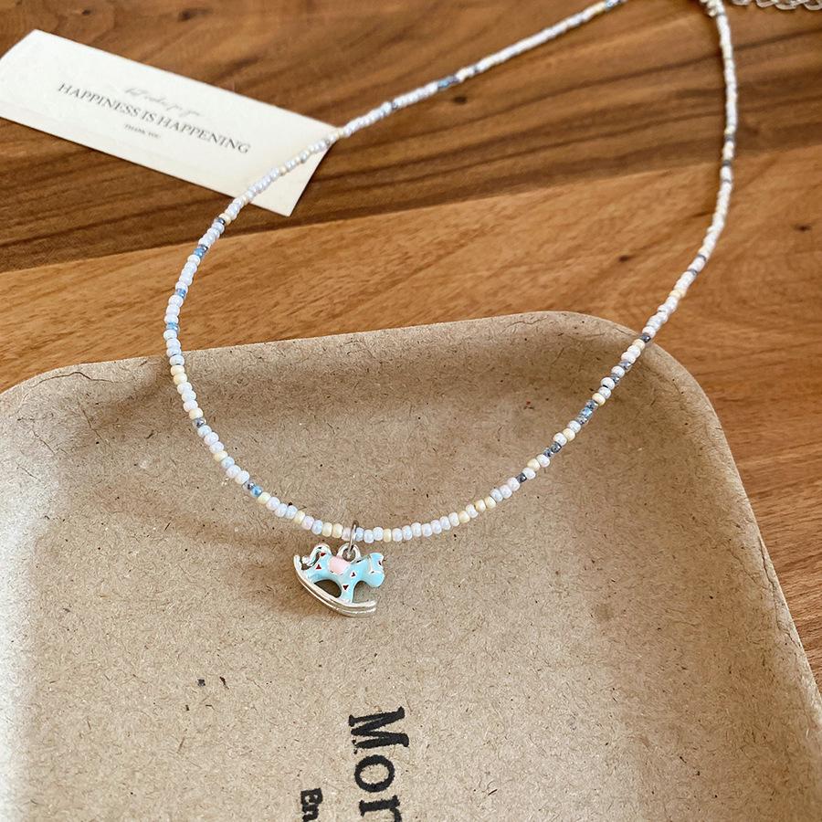 French simple zircon natal year pony pendant necklace accessories women's sweater chain necklace
