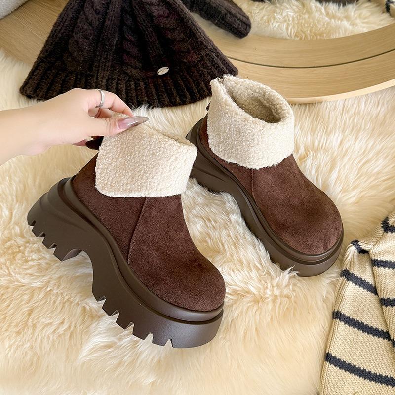 Women's two wear thick bottom large size thickened winter warm fur one snow boots thick lining ankle boots non-slip hiking sports cotton shoes