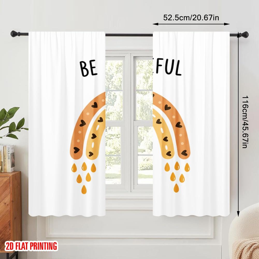 2 Stück 2D Flachdruck Fensterbehandlung Vorhänge Biene Regenbogen Dankbares Zitat 100% Polyester Ohne Strom Familienfeier für