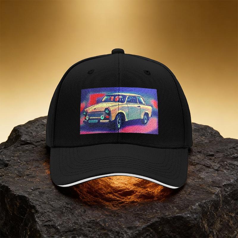 Vintage White Car Pattern Hat Unisex Printed Baseball Cap Sandwich Duckbill Cap Sports Hat Suitable for Daily Commute And Travel