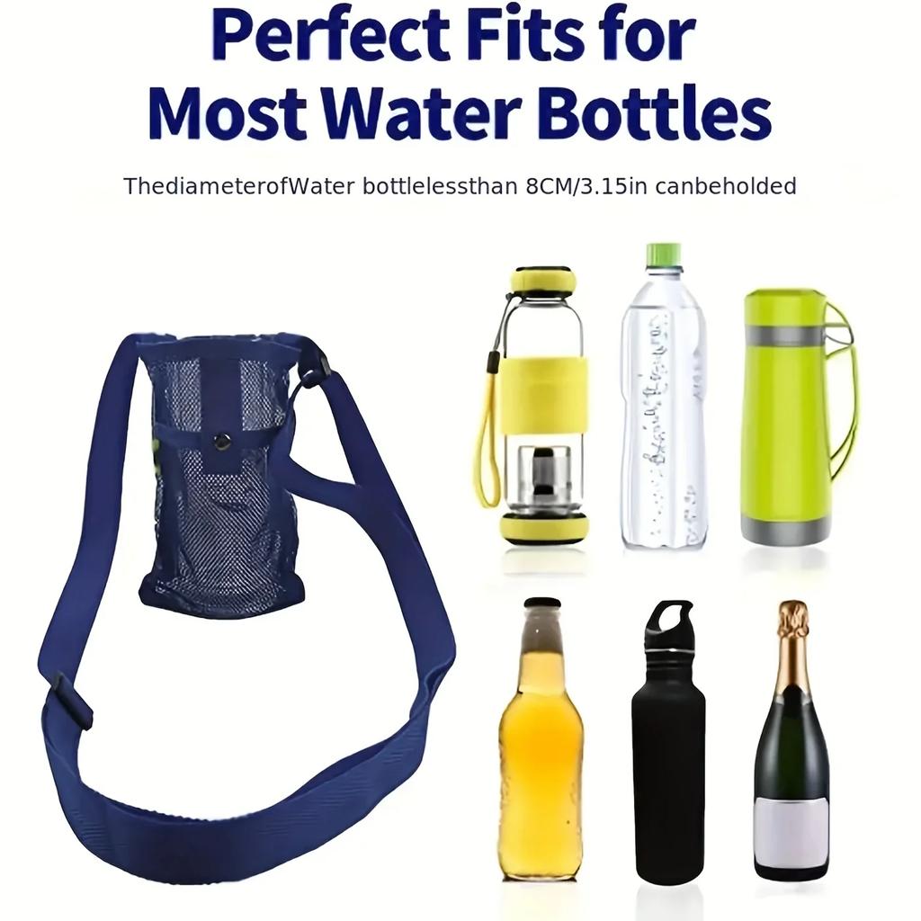 Water Bottle Mesh Cup Pouch Shoulder Carrier Mug Holder Bag Portable Mobile Phone Carry Bag for Outdoor Sports Camping