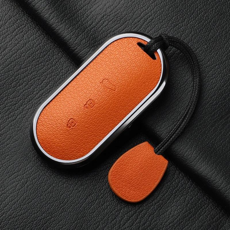Aluminum Alloy Goatskin Car Key Case Cover For Huawei Aito M5 M7 Car Key Case Protect Fob
