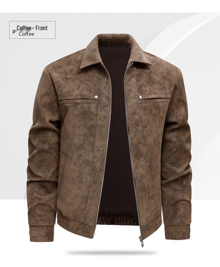 Trendy Men's Plus Size Retro Leather Jacket - Spring/Autumn Casual Lapel