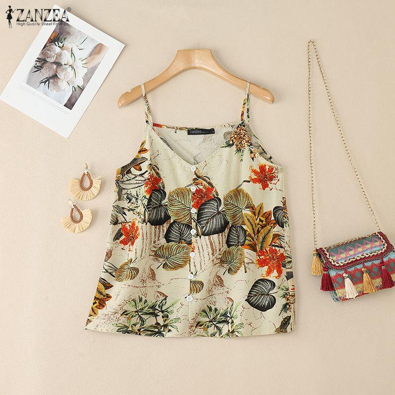 ZANZEA Women Casual V-Neck Summer Sleeveless Print Camisoles