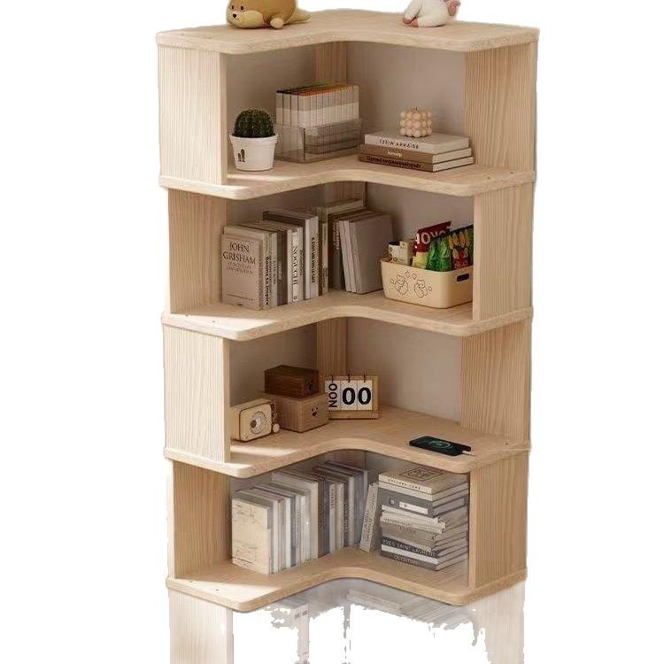 Solid Wood Corner Bookshelf - Floor-Standing Right Angle Storage Rack
