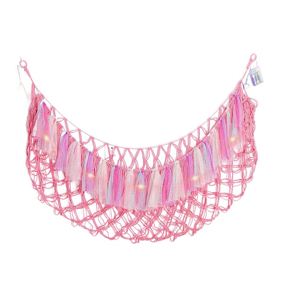 

Stuffed Net Stuffed Storage Hammock Capacity Wall-mounted Toy Net Bag with String Light Tassels Design Playroom for Stuffed рожевий