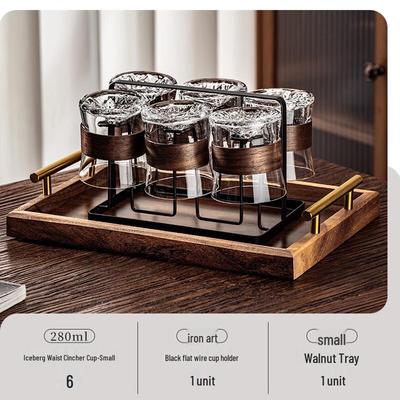 Handun 280ml Glass Teacup Set with Rack & Wood Tray