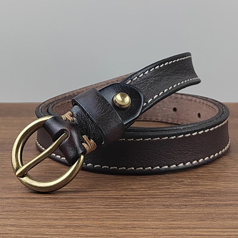 

Soft Leather Belt Women S Jeans Belt Copper Buckle Pure First Layer Cowhide Belt Women S Retro Simple Decoration 115cm темно-коричневого
