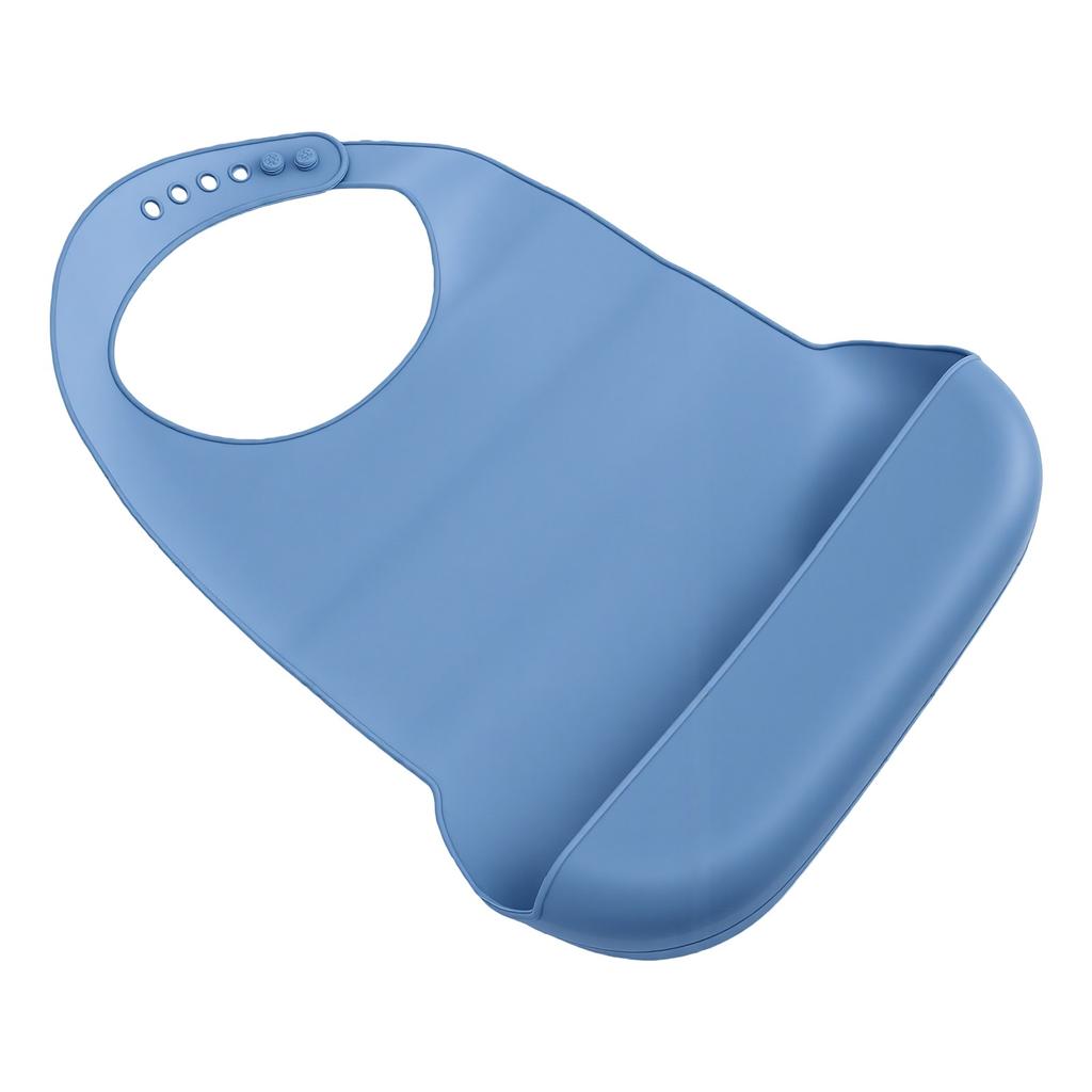 Bavaglino in Silicone per Adulti con Raccogli-Briciole Bottoni a Pressione Regolabili Pieghevole Lavabile Bavaglino per Adulti Azzurro