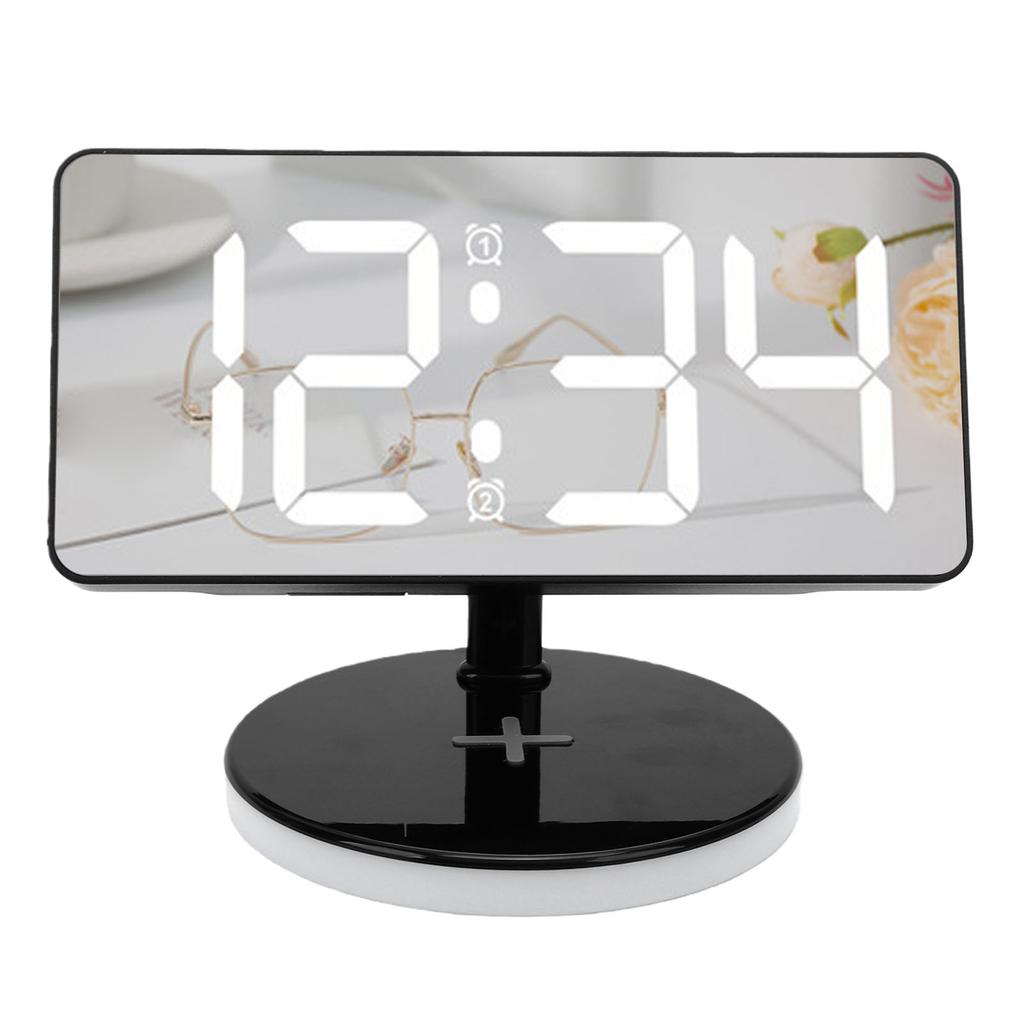 Digital Alarm Clock with Wireless Charging RGB Mirror LED Display Bedside Clock with Adjustable Brightness Snooze for