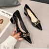Fashion Women's Summer Footwear Black Shoes for Woman 2025 with Medium Heeled Square Office Pointed Toe Fashion Pumps Spring Mary Jane