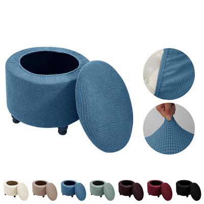 Runder Ottoman-Hockerbezug, Stretch-Polar-Fleece-Fußstützenbezüge, einfarbige Sitzbezüge für Wohnzimmer, Schlafzimmer, abnehmbar
