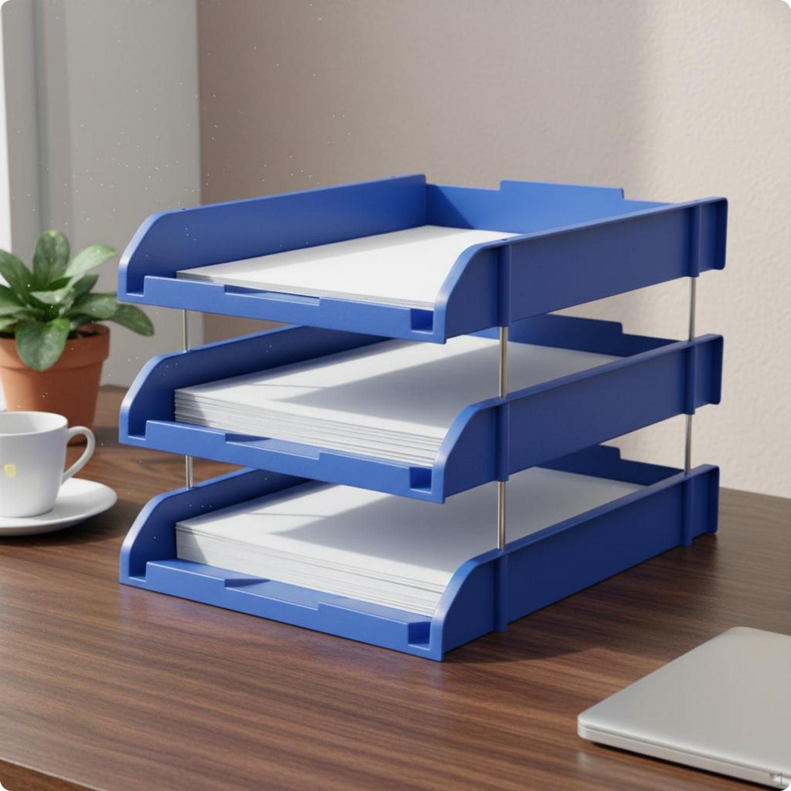 Paper Tray SpaceSaving 3 Tier File Rack for School Thickened Blue Thickened Blue