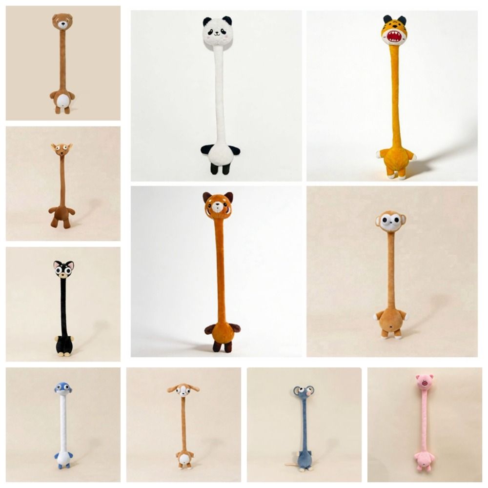 Funny Design Long Neck Key Chain Cartoon Panda Cat Dog Bag Pendant Creative Gift Monkey Pink Pig Pendant Strap Accessory