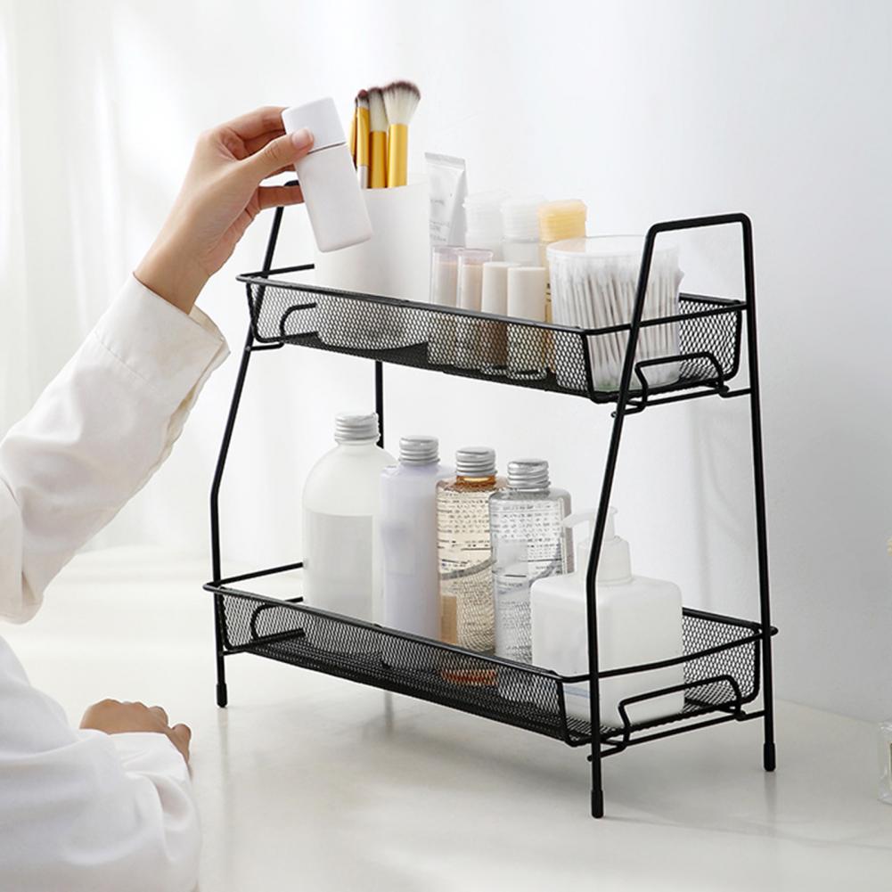 Drainage Bathroom Organizer Countertop Organizer Double Layer Stainless Steel Storage Rack for Bathroom Kitchen Organization