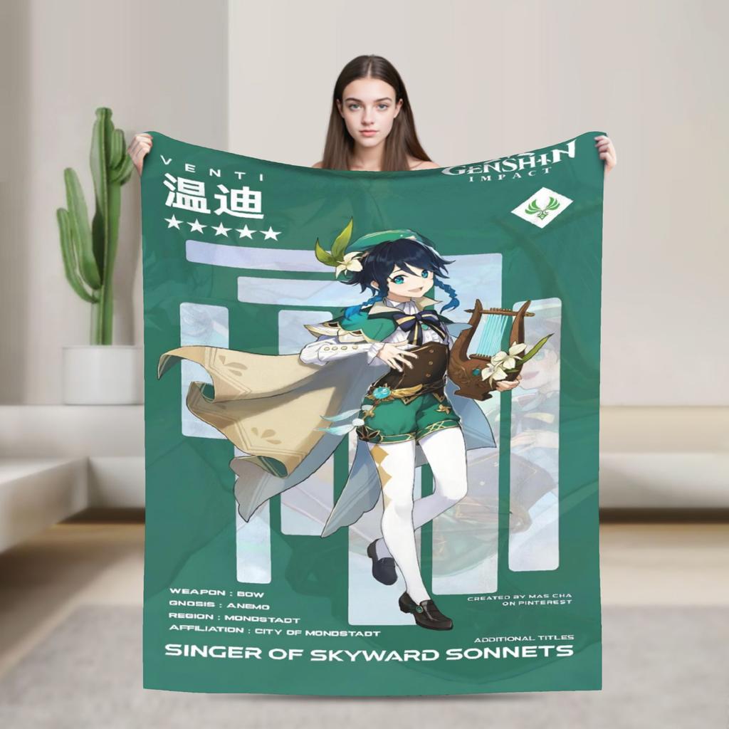 Genshin Impact Diluc Game  Flannel Blankets  Soft Throw Blanket for Outdoor Picnic Novelty Bedspread Sofa Bed Cover