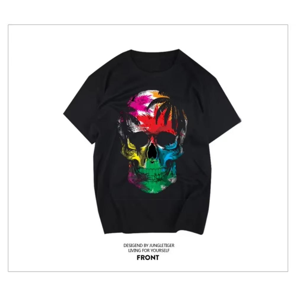 Summer Fashion Heavyweight Retro Men's Skull Head 100% Cotton Printed Round Neck High Quality Casual Fitness Street T-shirt