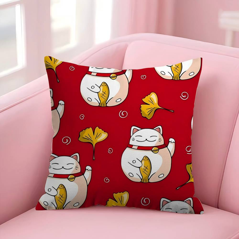Maneki Neko Lucky Money Cat Pillow Gift Home Office Decoration Pillow Bedroom Sofa Car Cushion Coverpillow Case