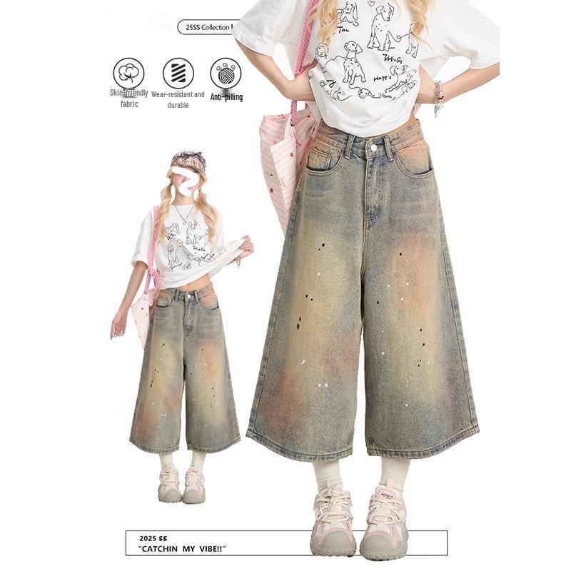

Retro Splatter Spray Paint Distressed Wide-Leg Jeans Medium