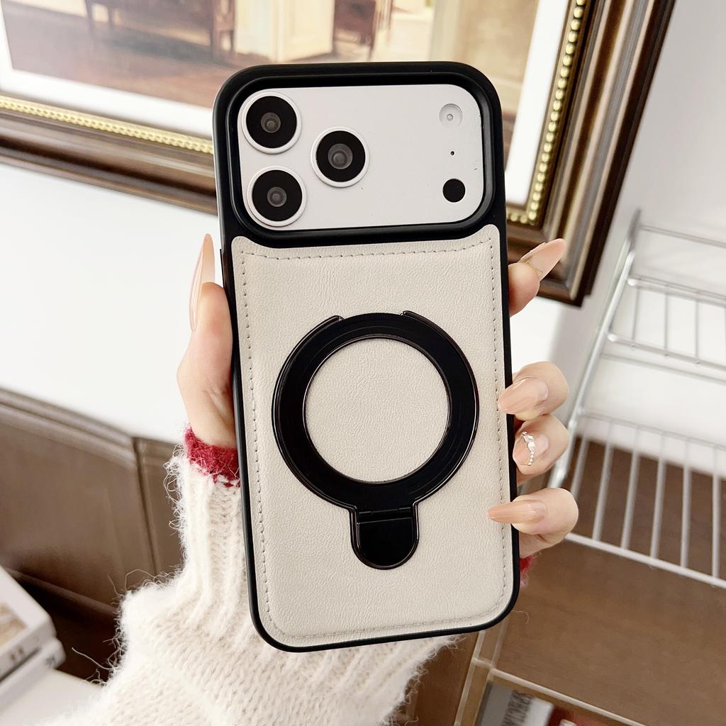 Invisable Bracket Magnetic Leather Case For iPhone 17 Pro Max 16 Plus 15 14 13 Shockproof Skin Feel Kickstand For Magsafe Cover