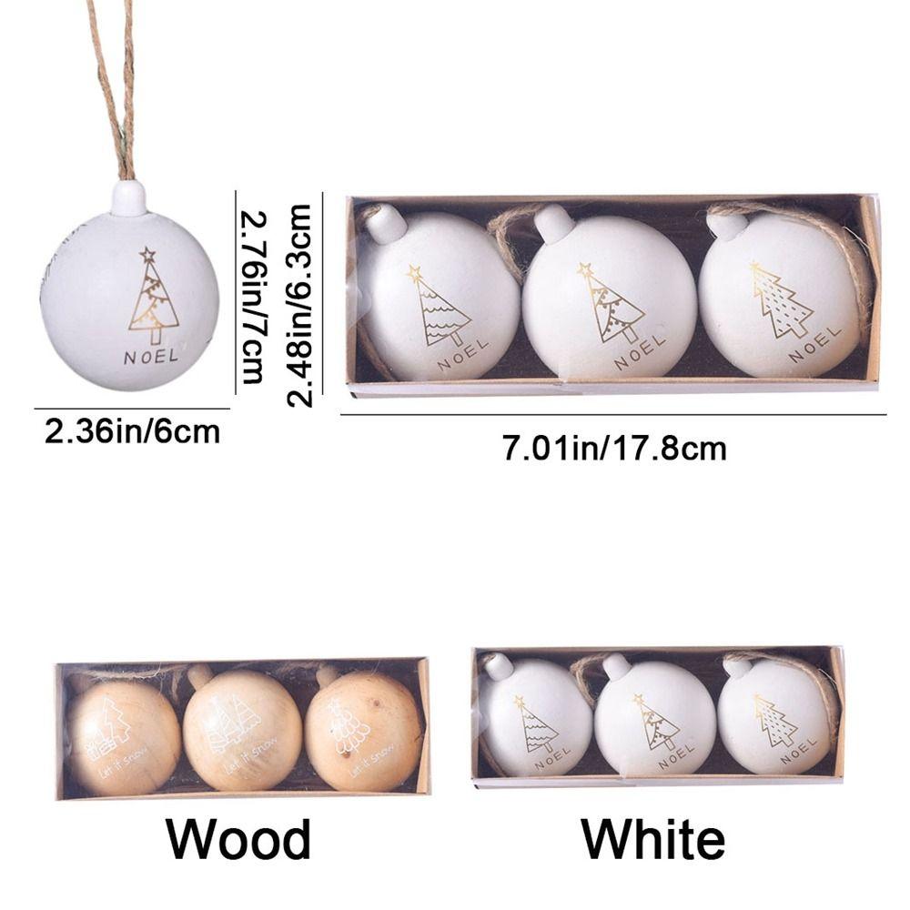 3Pcs 6cm Wooden Christmas Balls Shatterproof Decorative Christmas Tree Pendants Reusable Christmas Ball Decorations Party Favors
