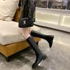 New Korean Style Large Size Round Toe Low Heel Back Zipper High Tube Women's Single Boots