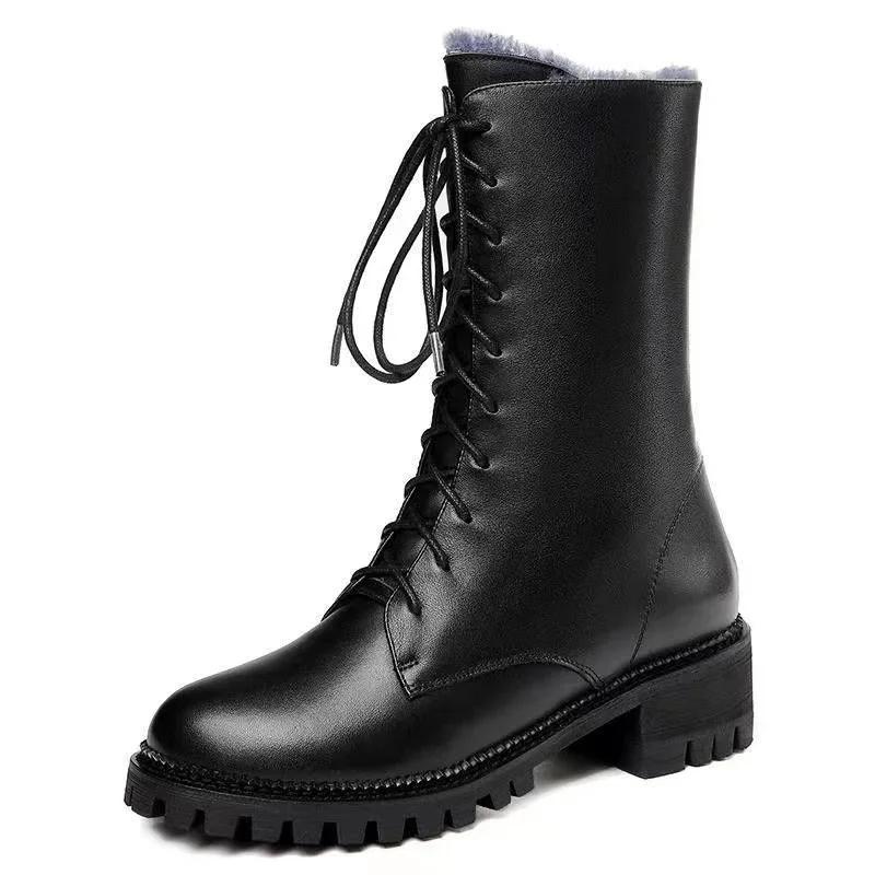 Fashion High Top Boots Women 2024 Thickened High Heel Lacing Double Zip Shoes for Women Mid Calf Boots Chunky Heel Platform Women Boots