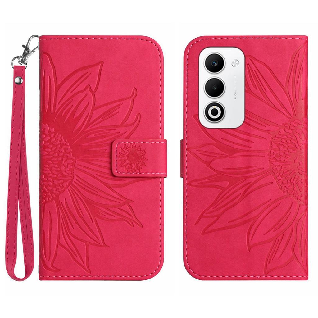 For Oppo A5 5G Case Sunflower Imprint Leather Wallet Phone Cover with Wrist Strap