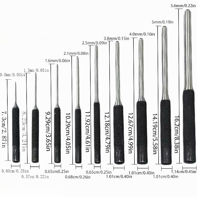 Set 9 buc. Pansoane din Oțel Rapid pentru Știfturi Elastice, Mărimi 1/16"-5/16" - Durabile, Mânere Confortabile, Versatile pentru Auto, Ceasuri, Confecționarea Bijuteriilor