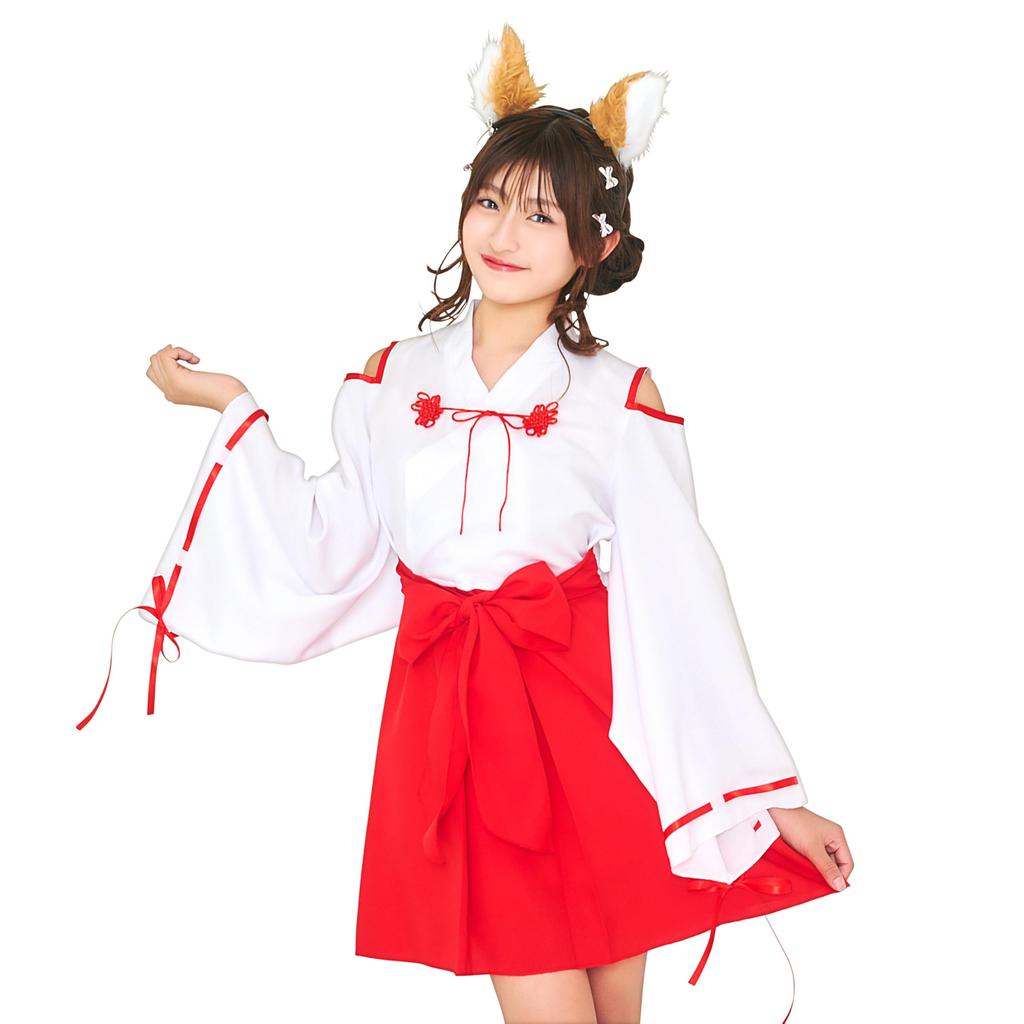 Halloween Fox Shrine Maiden Cosplay Costume for Kids and Red [Clear Stone] COSCHU! Juniors, 150cm, Girls,