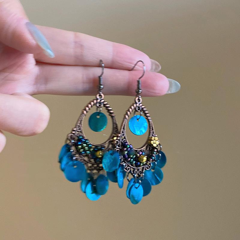 Гавайские европейские и американские ретро богемные этнические серьги пляжные ракушки бахрома на ушных крючках длинные серьги аксессуары