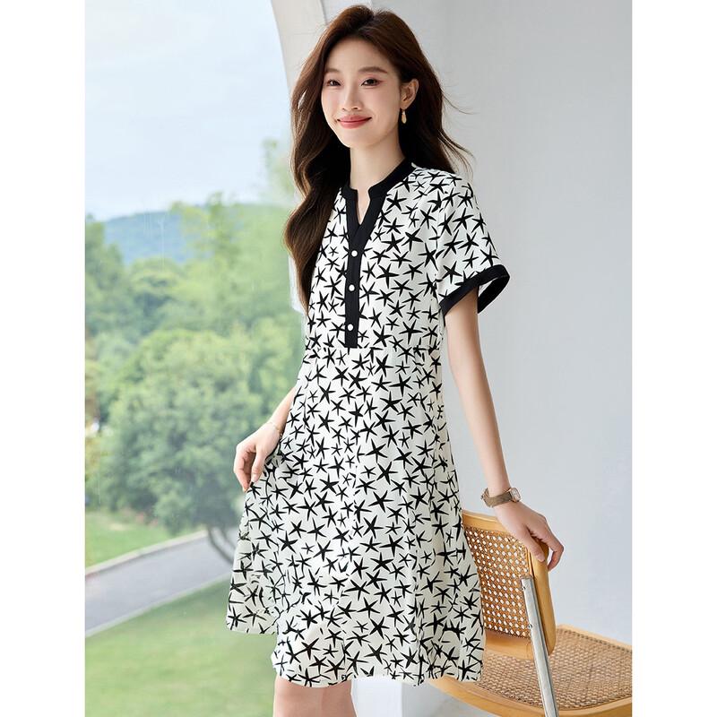 Women s V-Neck A-Line Printed Midi Dress M