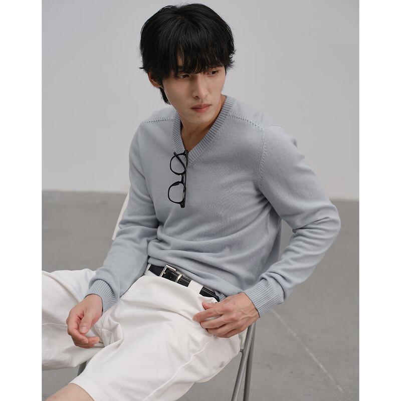 Sinuofude Men's V-Neck Wool & Cashmere Sweater