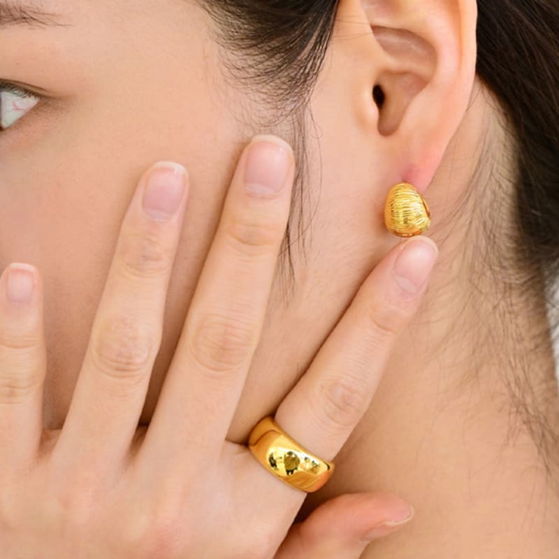 LAYERMOOD 24 Gold Two Texture Bold Ring Earring -silver925