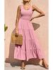 Spring European & American Women's Camisole Dress: Pleated Patchwork A-line with Wide Hem