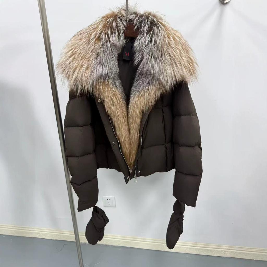 Goose down jacket winter new removable natural fox fur collar down jacket fashionable versatile warm jacket with gloves